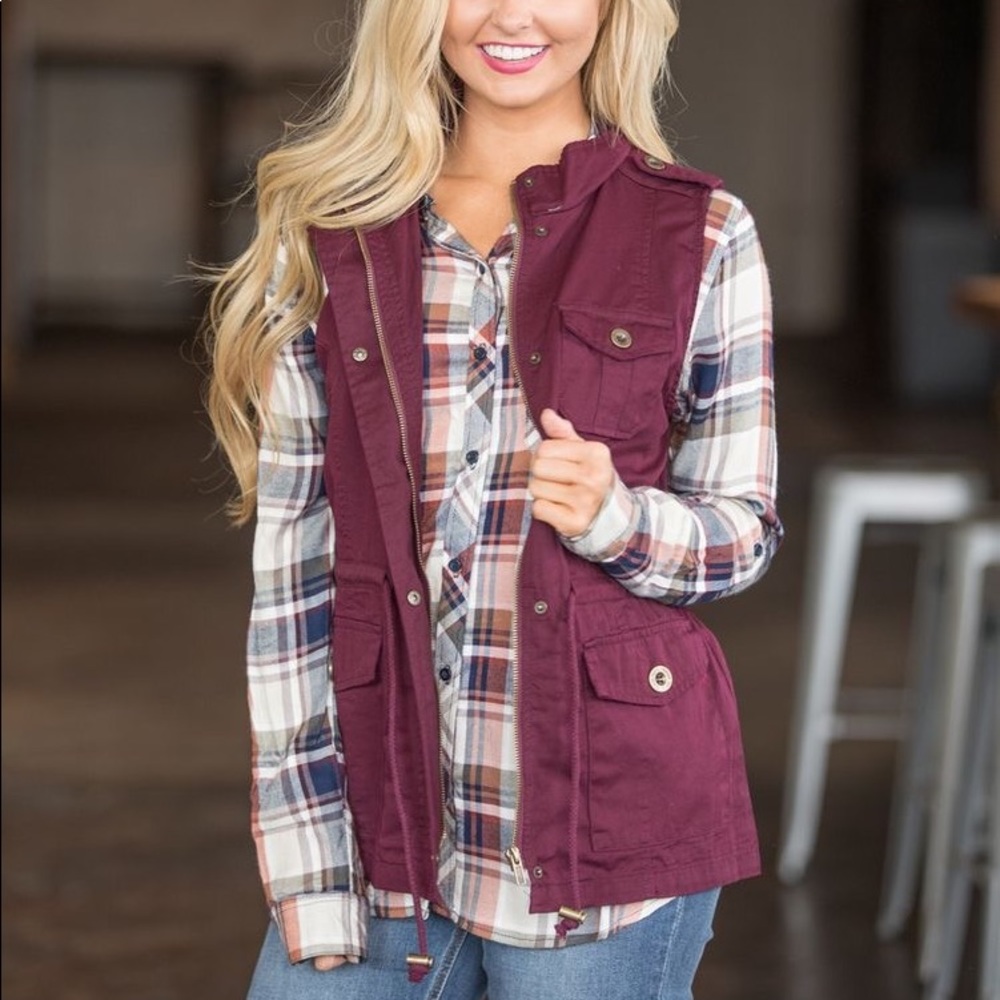 LAST 1 🔘 utility vest cinch waist jacket mulberry - Picture 7 of 8